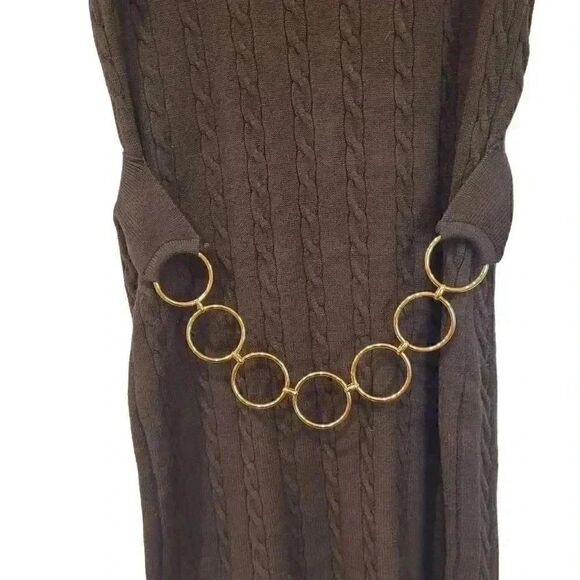 Milly of New York Women's Brown Viscose/Poly Cable Knit Sweater Dress w Gold Cha - Picture 3 of 10